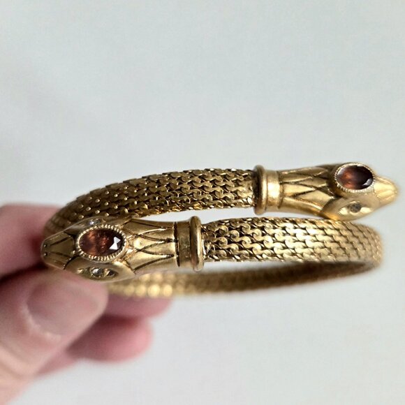 snake bracelet Jewelry - Snake gold tone flexible bracelet Art Deco style Egyptian Revival w/ rhinestones